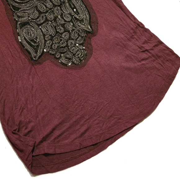 🟣Vanity Burgundy Black cOwl Chain Sequin Lace Embroidered Top Size Medium - Picture 6 of 12